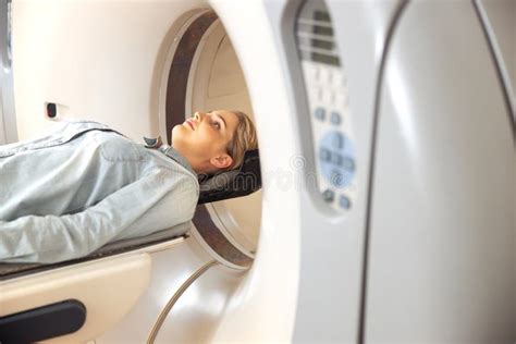 Female Patient Having Ct Scan Test At Radiology Clinic Stock Image