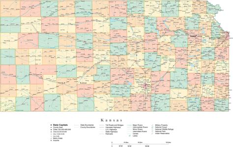 State Map Of Kansas In Adobe Illustrator Vector Format Detailed