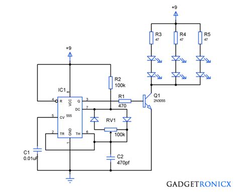 Pwm Led Dimmer Circuit Using Ic 555 Gadgetronicx