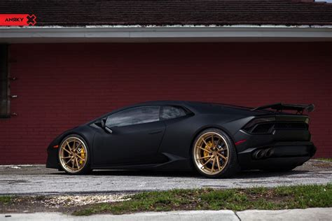 Matte Black Lamborghini Huracan On Contrasting Gold Rims Gold