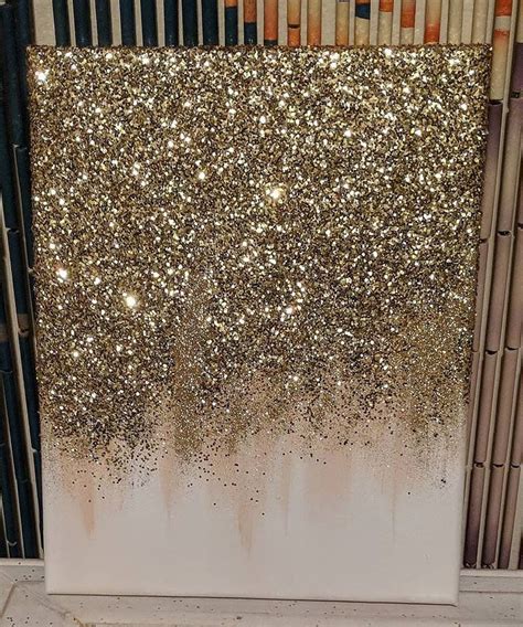 Abstract Glitter Painting Custom Modern Chic Home Decor Gold And