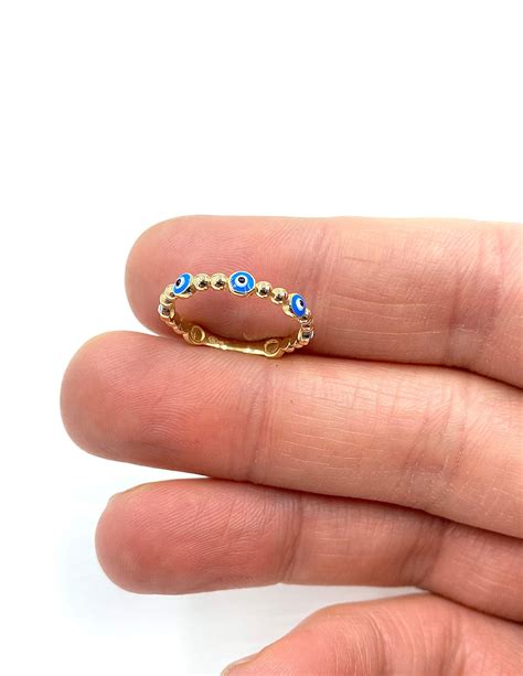 14k Solid Gold Evil Eye Ring Made Of 14k Solid Yellow Gold Etsy