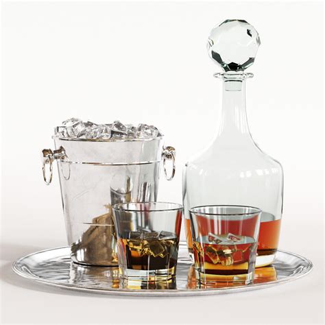 Whiskey Decanter Glass Tray Set 3d Model Cgtrader