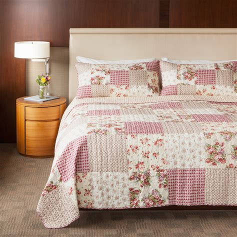 Slpr Country Roses 2 Piece Patchwork Cotton Bedding Quilt Set Twin