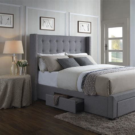 Allmodern Grey Fabric Queen Storage Bed W Tufted Headboad Aptdeco