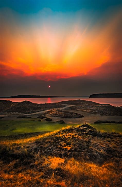 Chambers Bay Sunset Nearby Forest Fires Produced This Smokey Sunset
