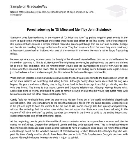 ⇉foreshadowing In Of Mice And Men By John Steinbeck Essay Example Graduateway