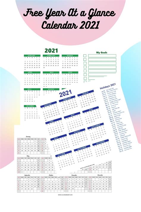 At A Glance Calendar 2021 Calendar Yearly Calendar August Holidays