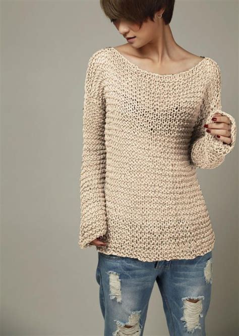 Simple Is The Best Hand Knit Sweater Eco Cotton Oversized Light Wheat