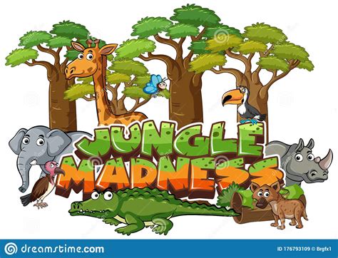 Font Design For Word Jungle Adventure With Animals In Forest Stock Vector - Illustration of ...