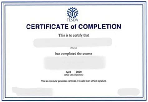 Sample Tesda Online Certificate