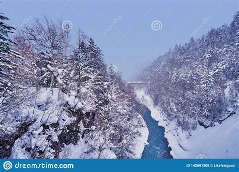 Beautiful Landscape Winter Scenic Of Biei River Near