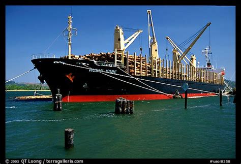 Picturephoto Cargo Ship Loading Floated Timber Oregon Usa