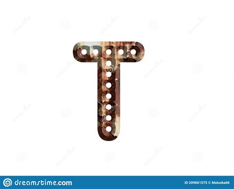 3d Illustration Letter T Brown Color Rusty Iron Metal Alphabet Stock