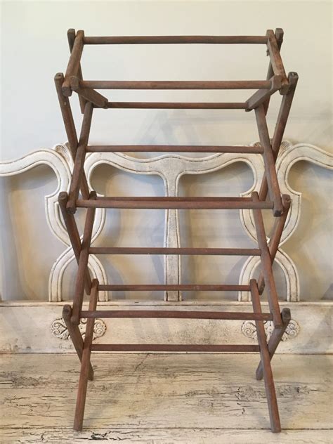 Old Fashioned Wooden Clothes Drying Rack Antique Folding Wood Farm