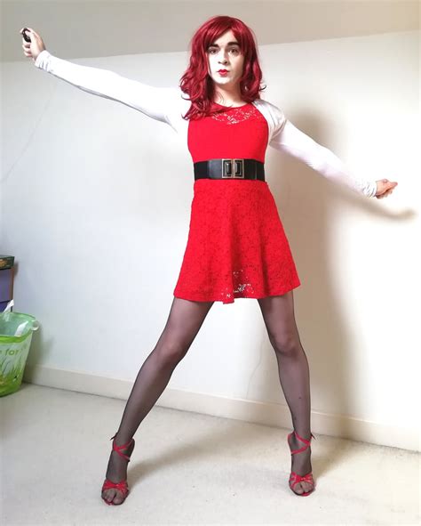 See And Save As Marie Crossdresser In Red Dress And Super Sheer