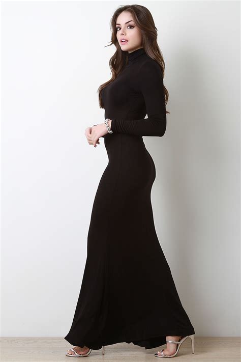 Long Sleeve Turtle Neck Knit Maxi Dress This Casual Dress Features A Soft Knit Fabrication