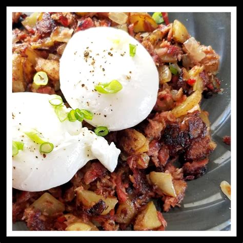 Homemade Corned Beef Hash With Poached Eggs Food