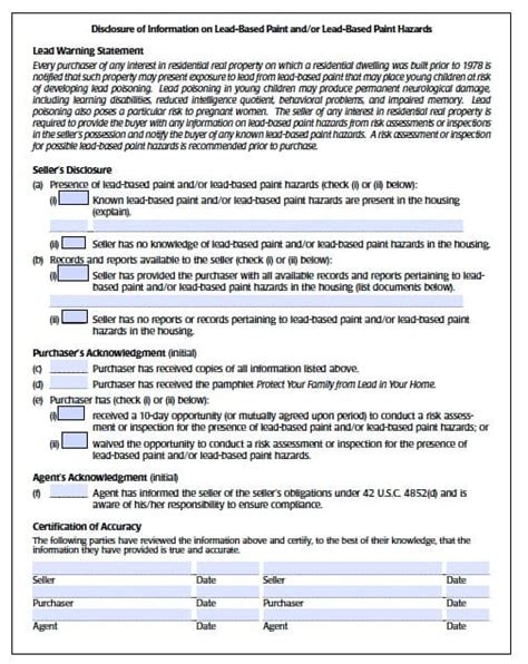 Free Lead Based Paint Disclosure Form Pdf Template