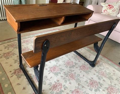 Vintage Childrens Double School Desk With Attached Bench In Bangor