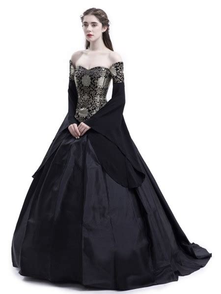Rose Blooming Black Theatrical Vintage Gothic Victorian Ball Dress