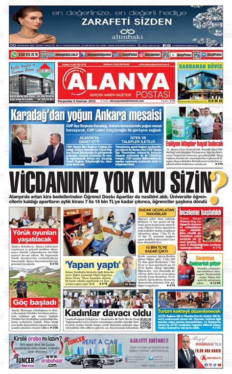 09 Haziran 2022 tarihli Alanya Postası Gazete Manşetleri