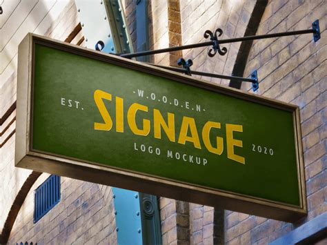 Free Rectangle Wall Mounted Wooden Signage Mockup Psd Designbolts