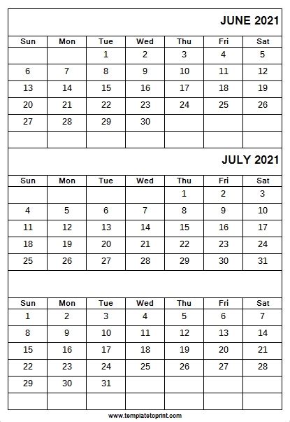 Printable Calendar June July August 2021 Printable Blank Calendar