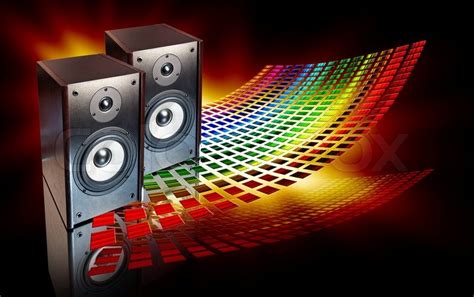 Two Audio Speakers On Abstract Colored Background Stock Photo Colourbox