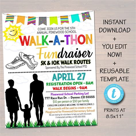 Walkathon Fundraiser Flyer School Community Fundraising Event Charity