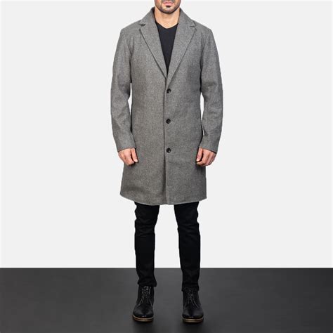 Mens Grey Wool Single Breasted Coat