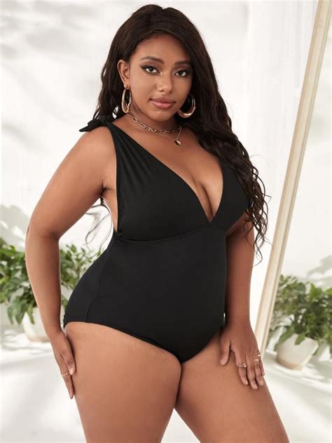 free returns free shipping on orders 49 plus tie shoulder plunging one piece swimsuit plus