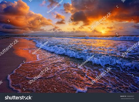 Colorful Beach Destination Sunrise Or Sunset With