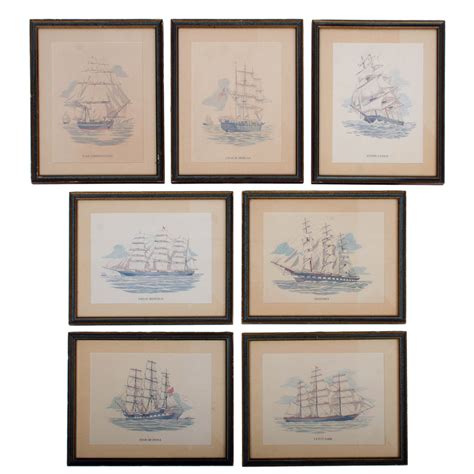 Vintage Sailing Ship Framed Print Collection Set Of 7 Framed Prints