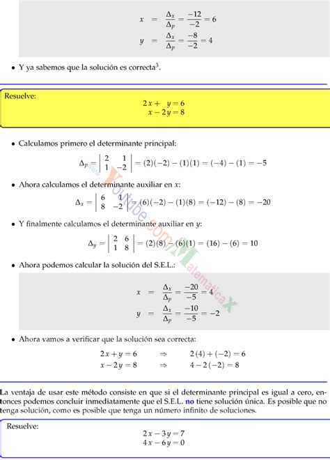 Método De Determinantes Sistema De Ecuaciones De 2×2 Ejercicios