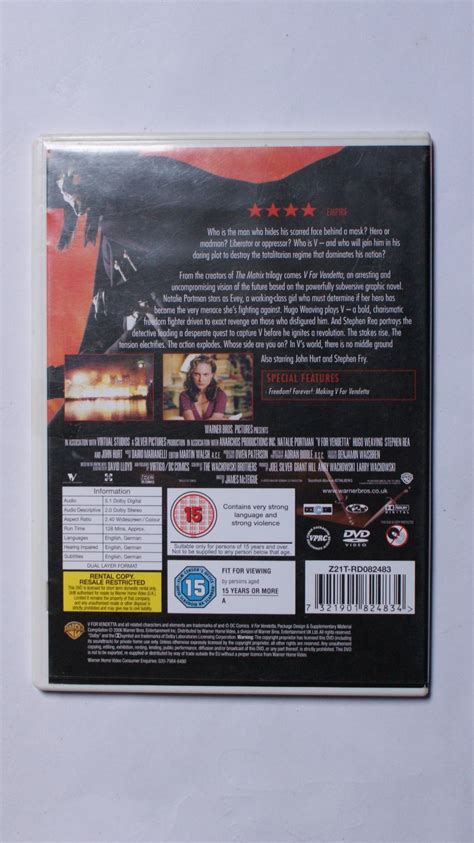 V For Vendetta 2005 15 Dvd Sci Fi Portman Weaving John Hurt Wb