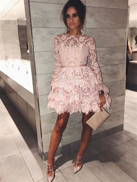 Long Sleeve Homecoming Dresses Aline Lace Chic Short Prom Dress Party