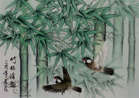 Feng Shui Art Paintings A Pair Of Birds In Lucky Bamboo Is
