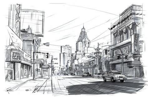 Premium Photo A Sketch Of A Street With A Sign That Saysthe City Of