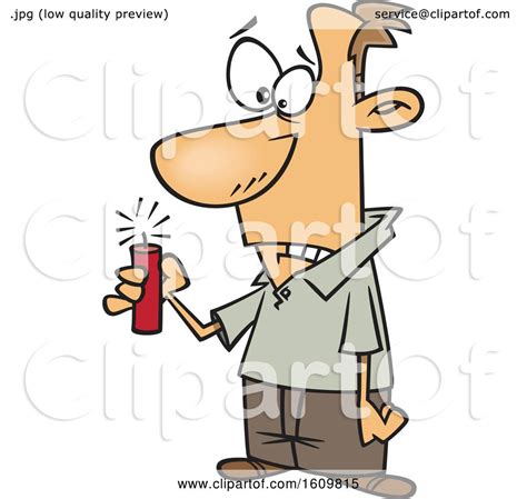 Clipart Of A Cartoon White Man Hesitating While Holding Dynamite