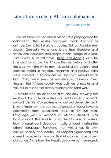 Pdf Essay On Literatures Role In African Colonialism Lamia Chaib