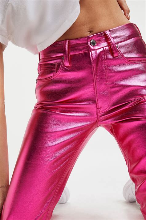 Good Icon Metallic Faux Leather Pants Pink Metallic Faux Leather