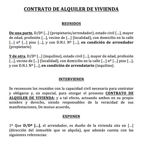 Modelo De Contrato De Alquiler De Vivienda En Word