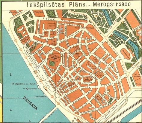 Antique Antique city plans Riga Rīgas plāns 1923 colour reprint