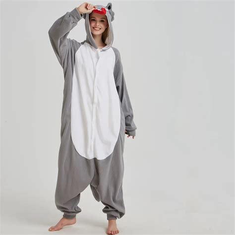 Comfortable Grey Wolf Kigurumi Pajamas Animal Fleece Adult Onesies
