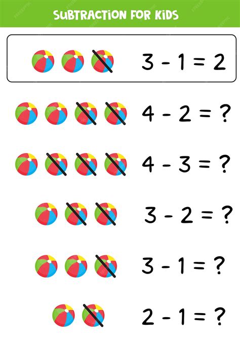 Premium Vector Subtraction With Cartoon Toy Ball Educational Math