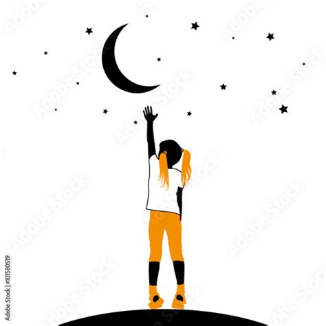 Girl Reaching The Stars On A White Background Stock Image And Royalty