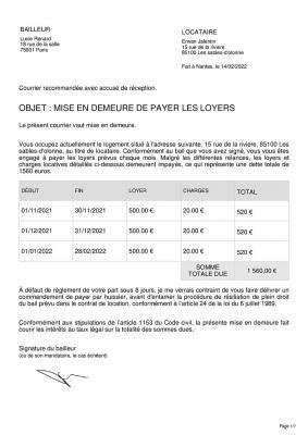 Mise En Demeure Pour Loyer Impay Mod Le Et Proc Dure