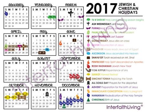 2017 Jewish And Christian Holidays Calendar