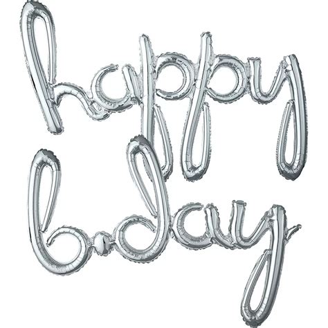 Air Filled Silver Happy B Day Cursive Letter Balloon Banners 2ct